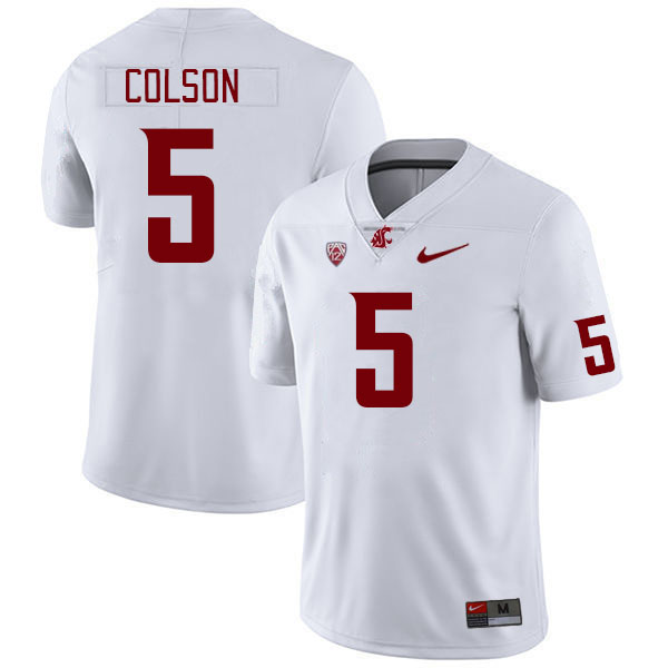 Men #5 Jamorri Colson Washington State Cougars College Football Jerseys Stitched Sale-White - Click Image to Close